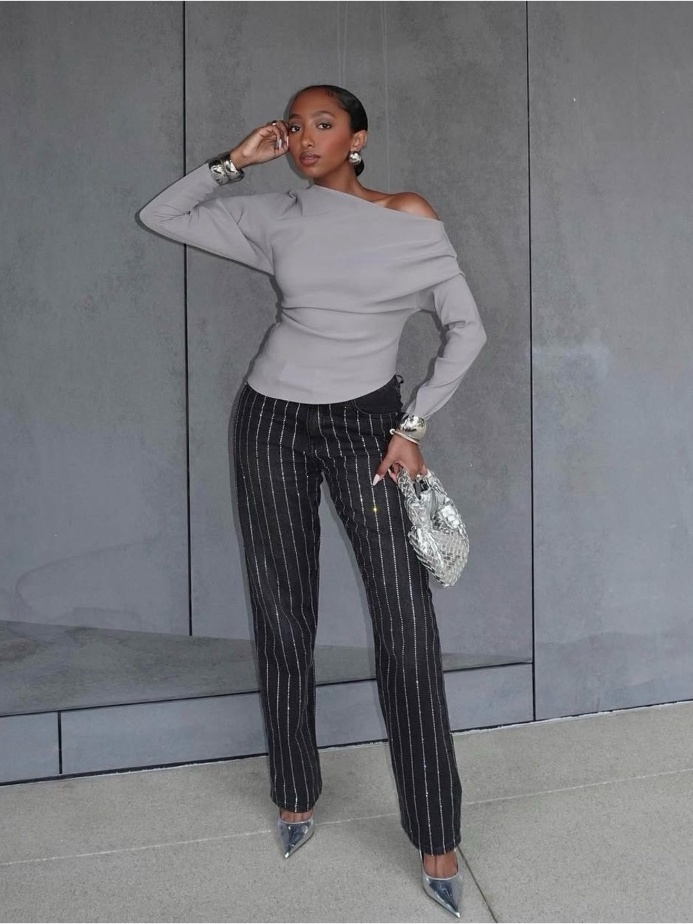 Fashion Nova Black Pinstripe Straight-Leg jeans